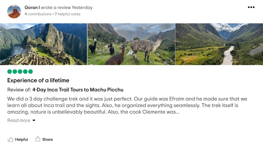 Inca Trail tours 2022 reviews