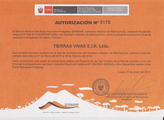 Inca Trail Autorization
