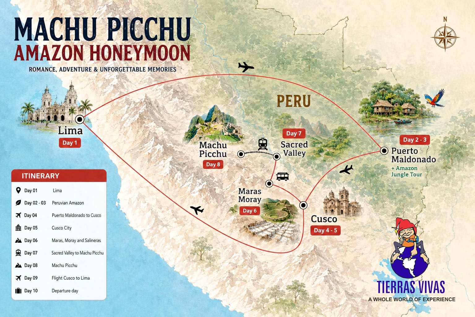 Machu Picchu Amazon Honeymoon Map