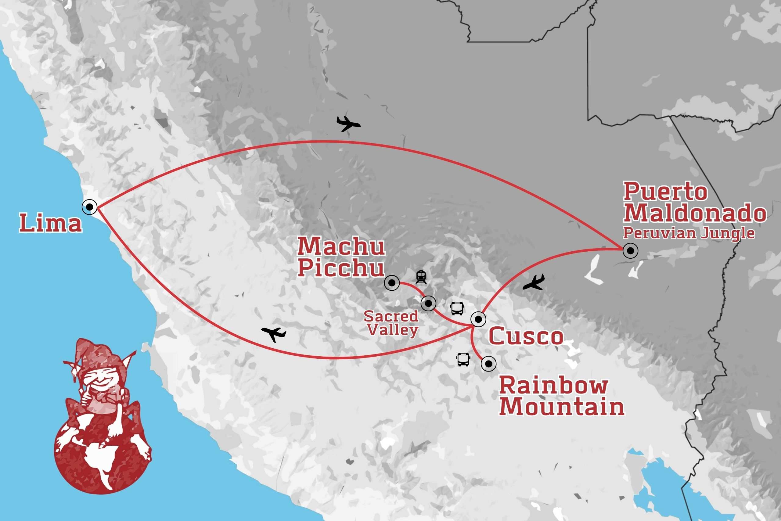 Peru Amazon to Machu Picchu Map