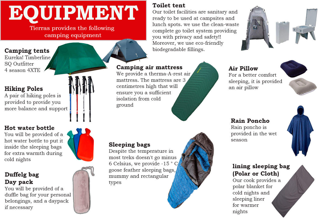 Inca Trail Tours Camping equipment